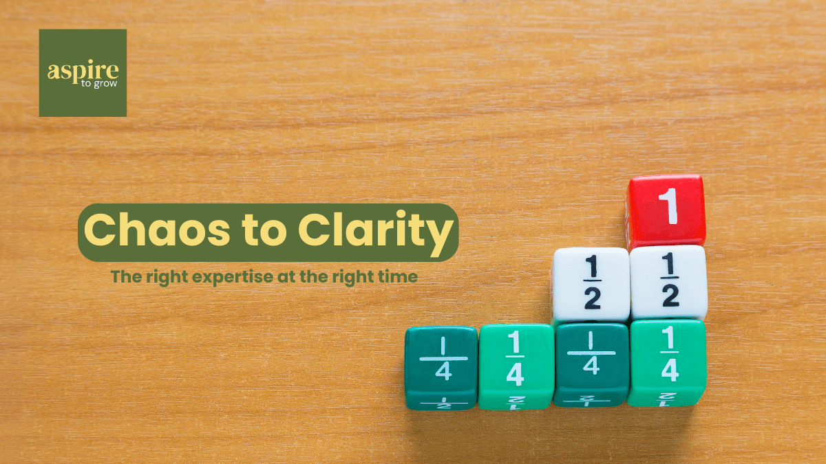 Illustration representing fractional support helping businesses move from chaos to clarity through flexible expert support across finance, operations, bids, and strategy.